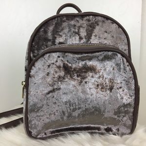 Crushed Velvet Taupe Mini Backpack